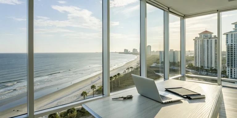 Rental property management office overlooking Myrtle Beach, SC rental properties.