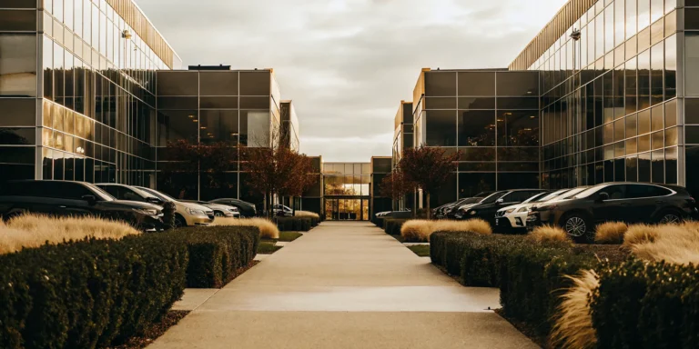 Modern commercial office building exterior representing professional property management and lease administration services