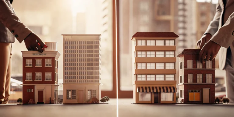 Professional comparison illustration of commercial and residential property management differences