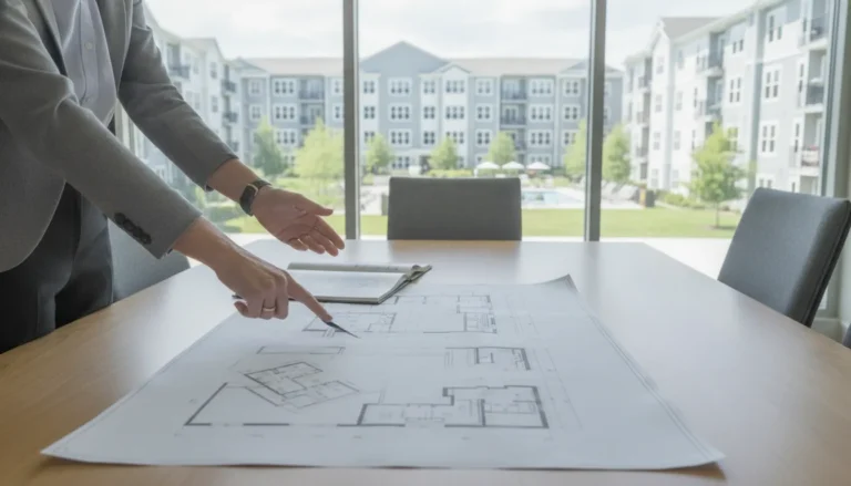 Property managers reviewing capital priorities for a modern multifamily community