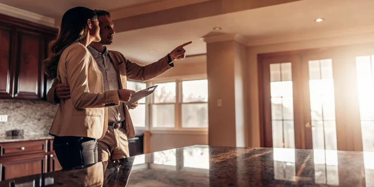 Property manager walking an owner through a renovated apartment