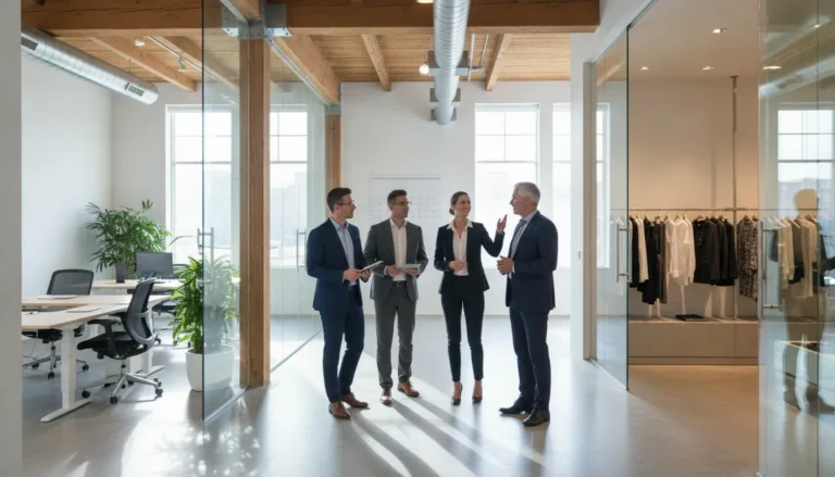 Owner touring a modern mixed-use property with a commercial property management firm