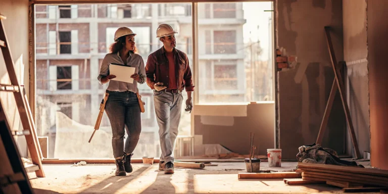 Property management professional reviewing vendor work at a multifamily community