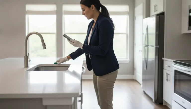 Property manager conducting an inspection in a modern multifamily apartment