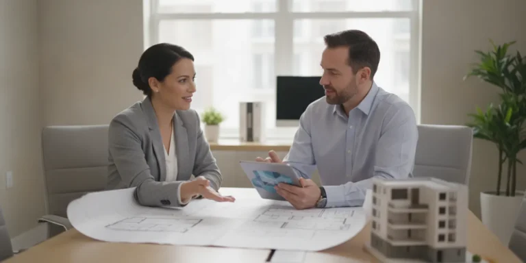 Property manager reviewing apartment operations and maintenance plans with an owner